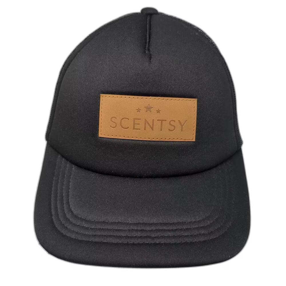 Scentsy Trucker Hat Black Brown OS Snapback Mesh Back Embossed Patch Adjustable